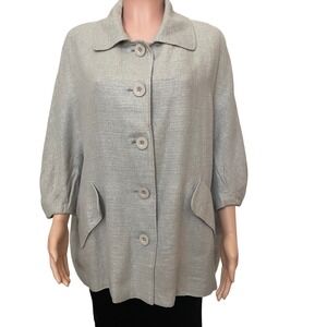 Newport News Linen Rayon metallic shiny gray blazer, SZ. 12, oversized lagenlook